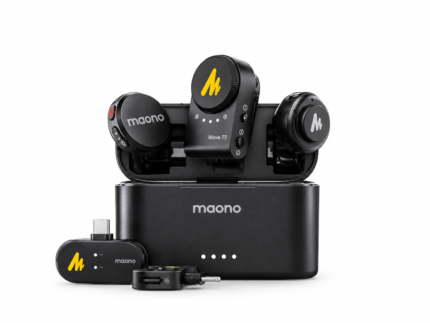 Maono WAVE T5 WM650 PA3 AI Wireless Lavalier Microphone Combo Kit | For Camera, Smartphone & Tablet | 48kHz/24-bit | 300m Range | Charging Case