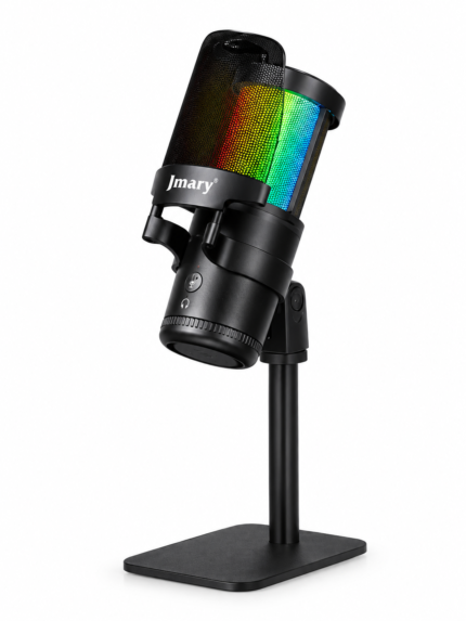 Jmary MC-PW13 RGB USB Microphone | Plug & Play, Real-Time Monitoring, Tap-to-Mute, Gain Knob, 2-in-1 USB Cable | For Podcasting, Gaming, Streaming & Recording